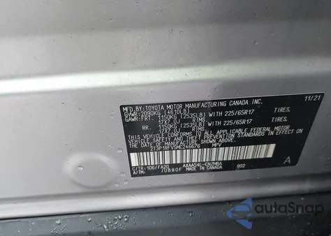 2021 Toyota Rav4 Xle z USA, uszkodzony, nr VIN 2T3P1RFV5MC246676